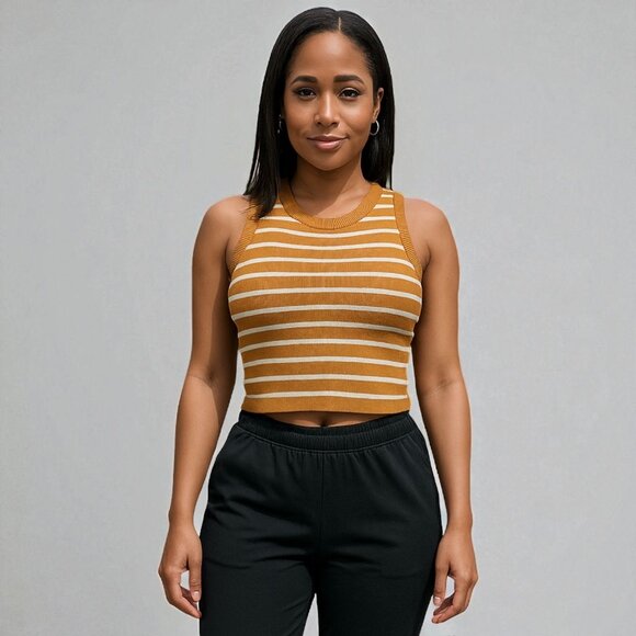 Striped Sleeveless Knitted Base Shirt - Picture 1 of 6